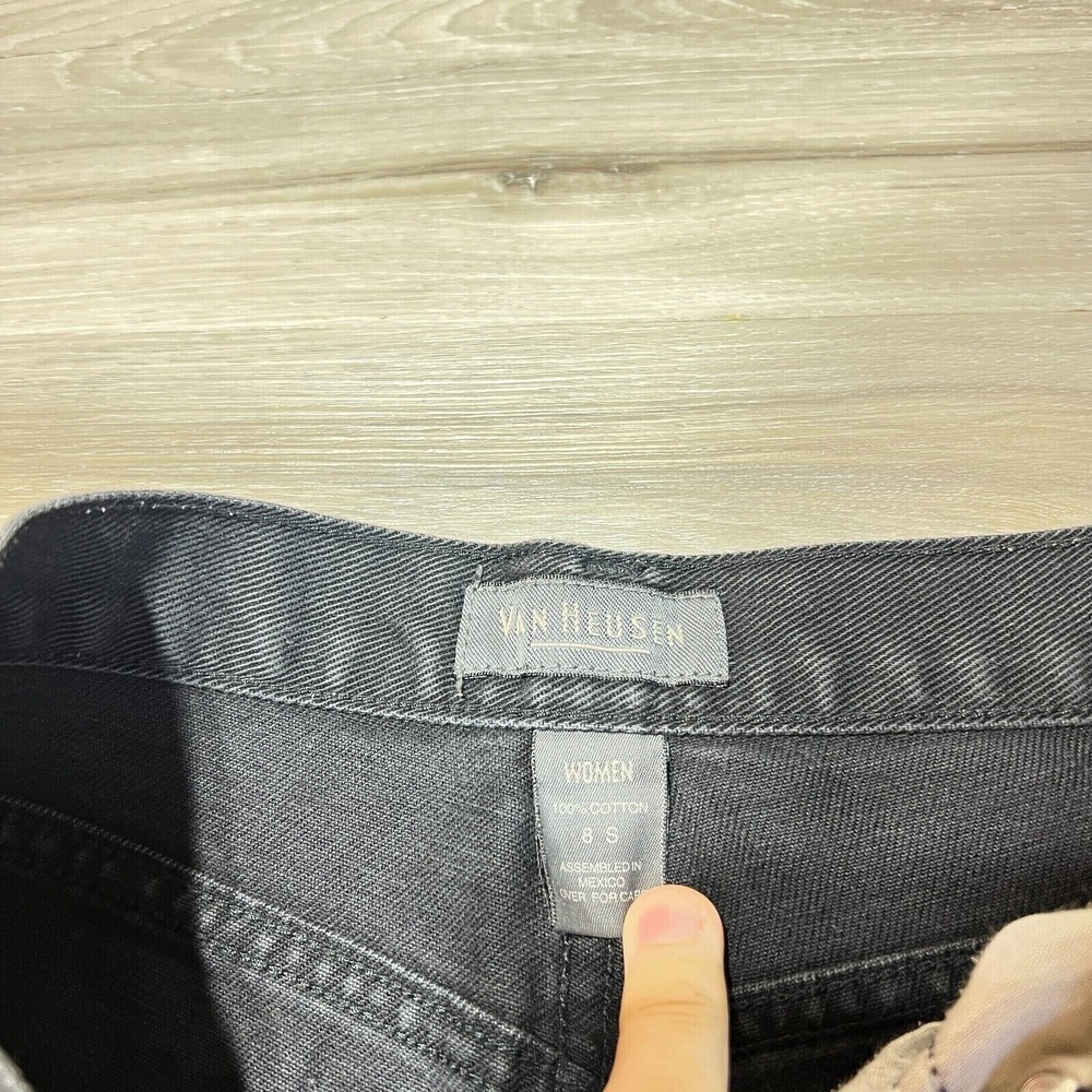 Vintage Black Jeans Womens 8 Dark Wash‎ Straight Leg Retro Boot Cut Wide Leg - Picture 5 of 7